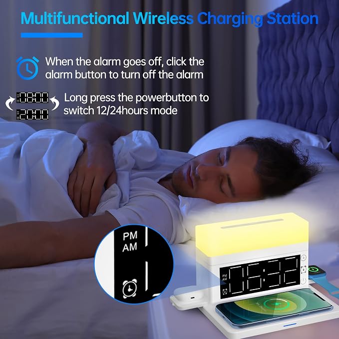 Wireless Charging Station with 65W USB C Charger, 6 in 1 Alarm Clock Magnetic - Image 5