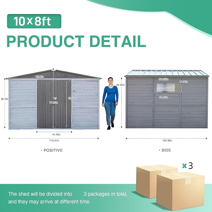 10x8 FT Wood Storage Shed, Large Outdoor Storage Shed - Image 3