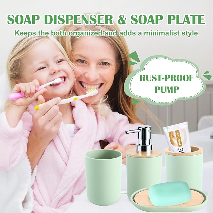 iMucci 9Pcs Pastel Green Bathroom Accessories Set - - Image 2