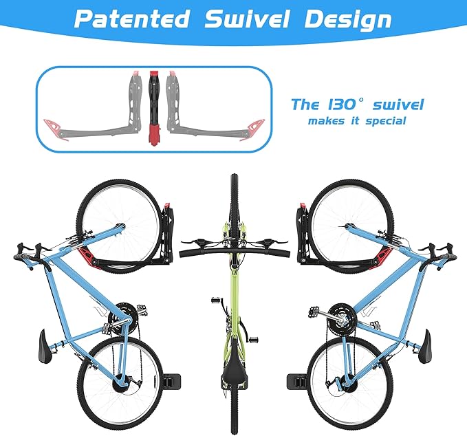 WALMANN BIKEPAL No Lifting Wall Mount Swivel Bike Rack, Wall Bike Hangers - Image 3