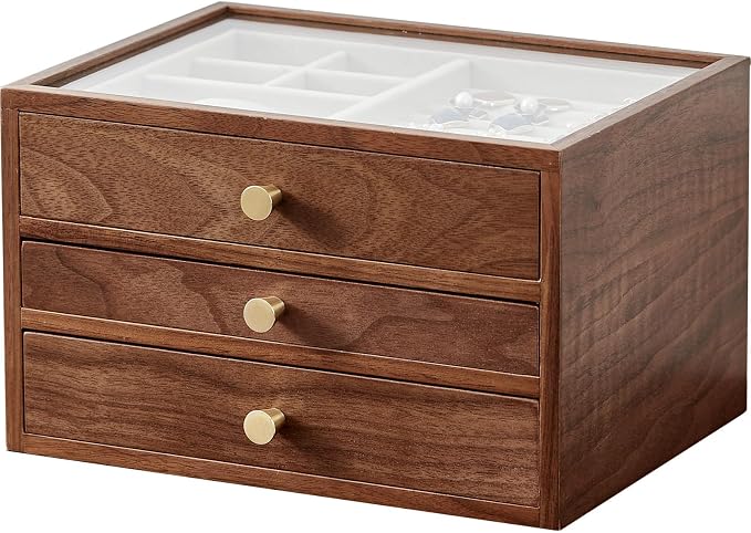 Black Walnut Wooden Jewelry Box Women large 3 Layer Drawer Organizer Box - Image 5