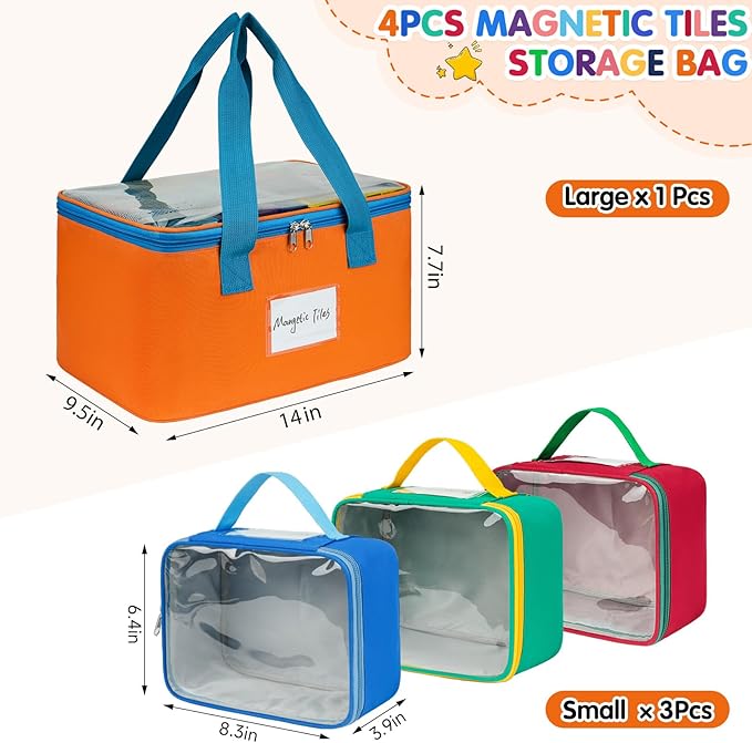4 Packs Magnetic Tiles Storage Bags, Magnetic Tiles Storage Bin, Toy Organizer - Image 3
