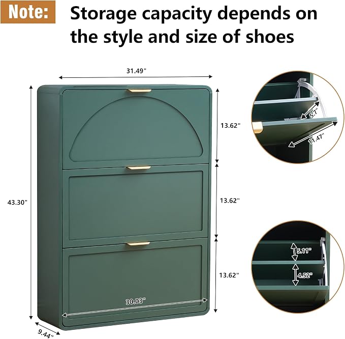 Hidden Shoe Cabinet with Drawer, Free Standing Narrow Shoe Rack Cabinet - Image 2