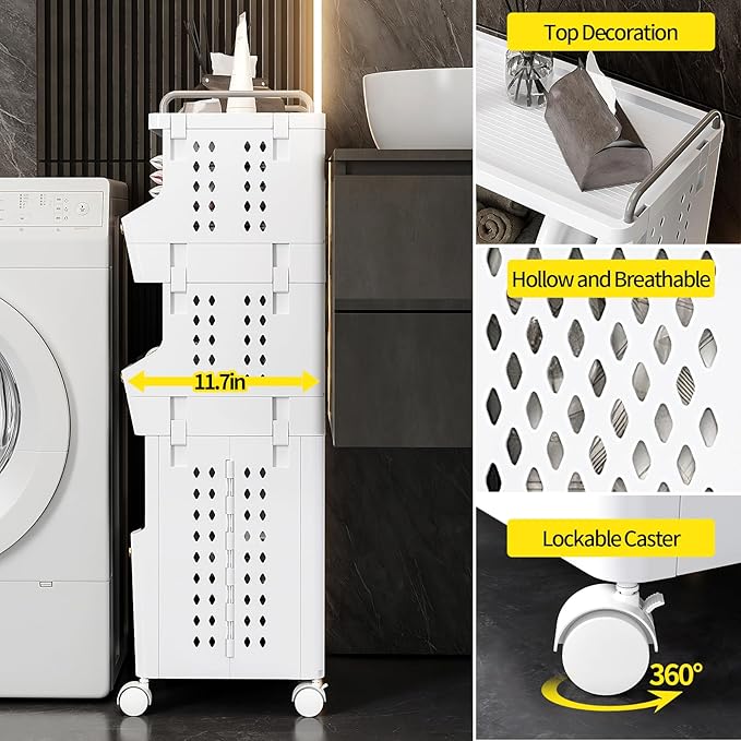Laundry Basket with Wheels, Rolling Folding Laundry Hamper, utility cart - Image 5