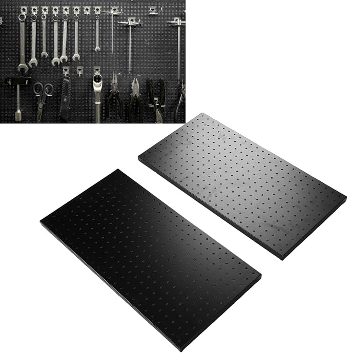 Fafeicy 2Pcs Black Pegboard Metal Wall Panel 24x12 Inches Heavy Duty Organizer - Image 2