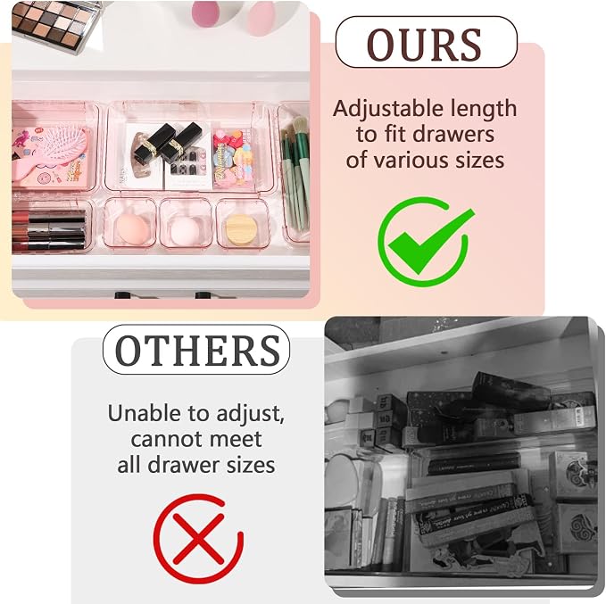 20 Pcs Adjustable Clear Drawer Organizer, Extendable Vanity Storage Bins - Image 3