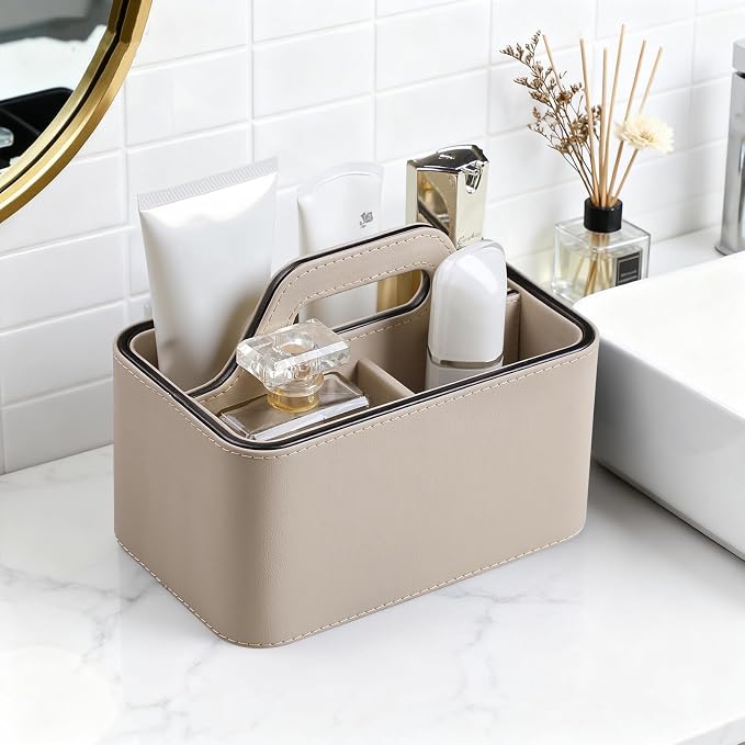 Caddy Organizer with Handle, PU Leather Remote Control Holder Desk Caddy - Image 6