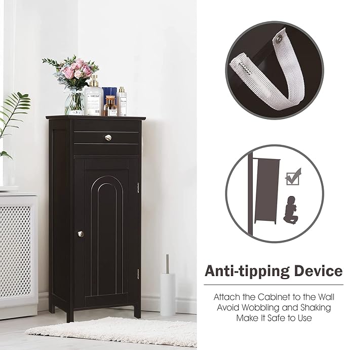 HAPPYGRILL Bathroom Floor Cabinet, Single Door Floor Storage Cabinet Organizer - Image 7