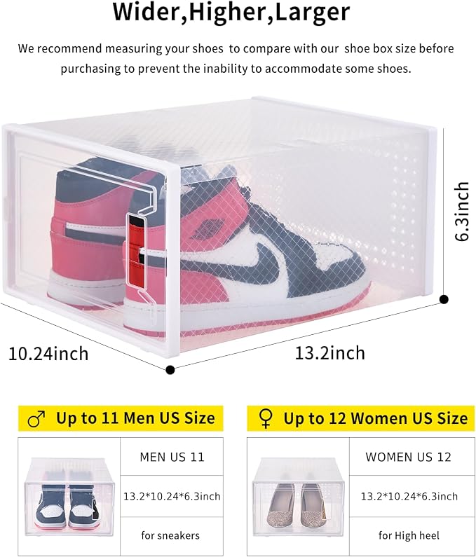 X-Large Plastic Clear Shoe Storage Boxes Stackable 12 Pack Fit Size 11 - Image 2