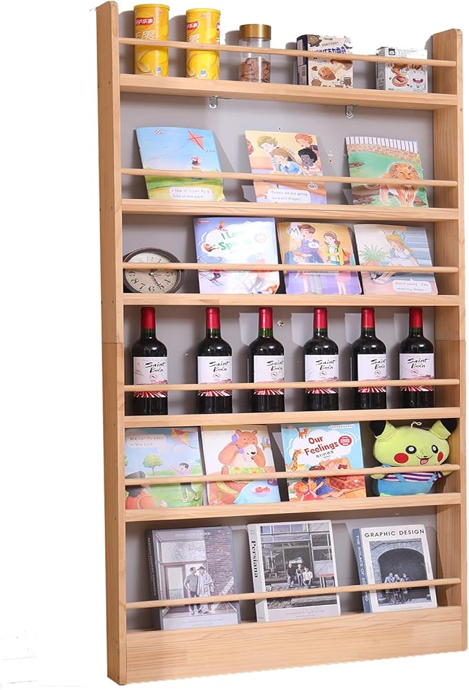 Wooden Kids Bookshelf, Wall Mount 6-Tier Behind The Door Shelf, Organizer by woodenwinerack