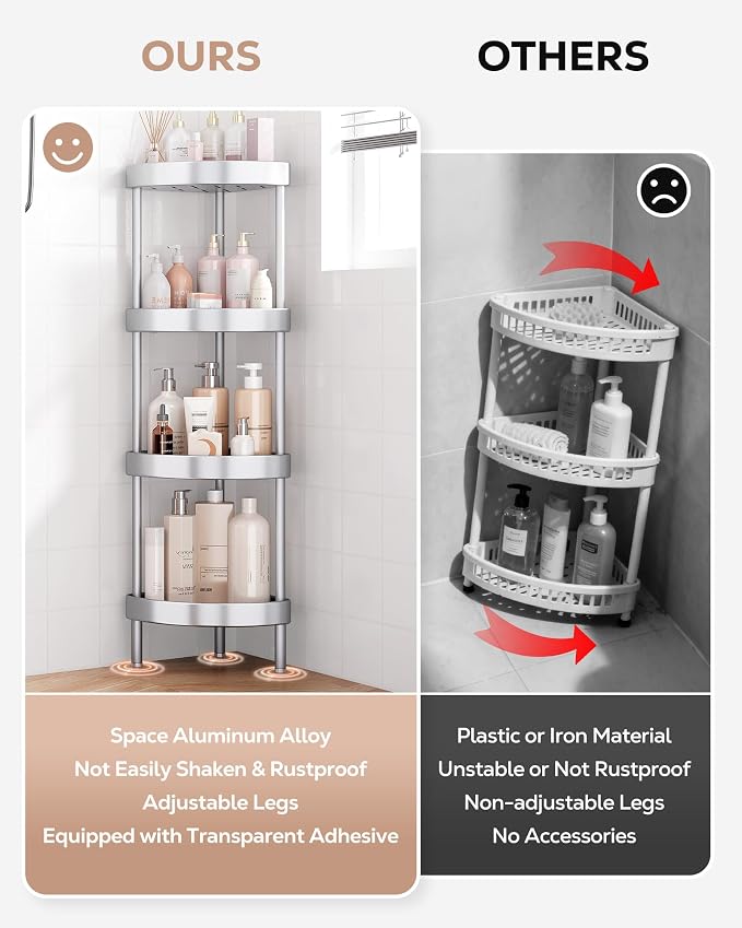 Nieifi Corner Shower Caddy Stand-4 Tier Rustproof Anodized Aluminum Standing - Image 4