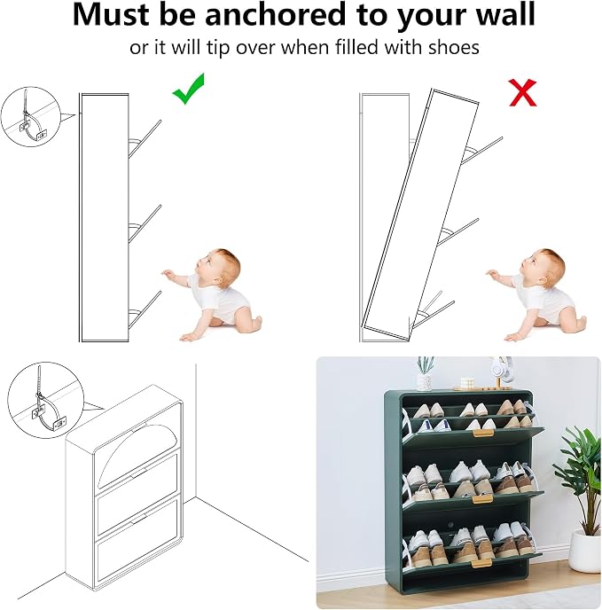 Hidden Shoe Cabinet with Drawer, Free Standing Narrow Shoe Rack Cabinet - Image 6