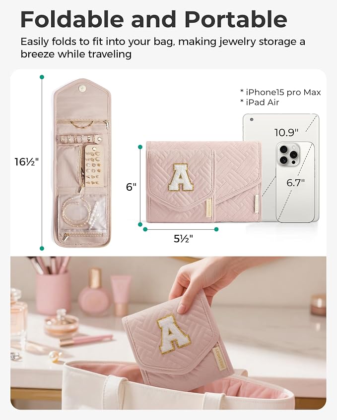 BAGSMART Travel Jewelry Organizer Case K Initial Foldable Jewelry Roll - Image 6