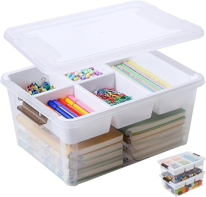 17 QT Plastic Storage Box with Removable Tray Craft Organizers and Storage by MACOPRO