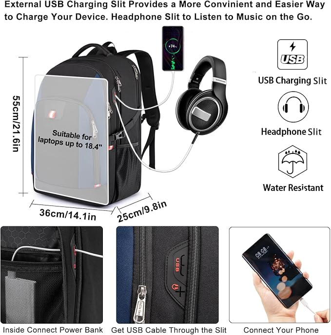 Della Gao Travel Laptop Backpack, 18.4 inch Extra Large Backpack - Image 7