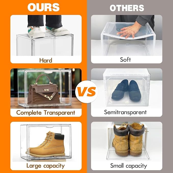 10 Pack Acrylic Shoe Box Size 14, X-Large Purse Handbag Organizer Clear Sneaker - Image 3