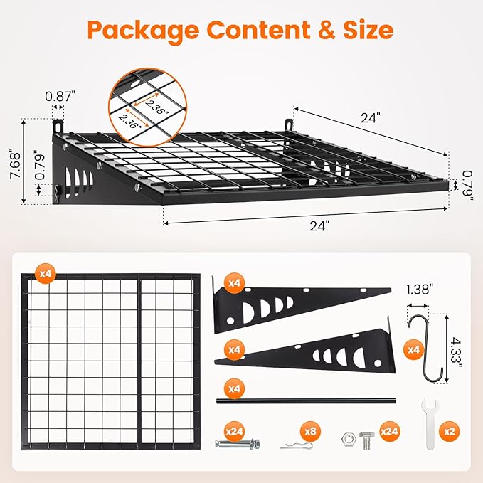 Garage Shelving 2x2ft 4-Pack, Garage Storage Rack 24"x24" Metal Shelves Black - Image 2