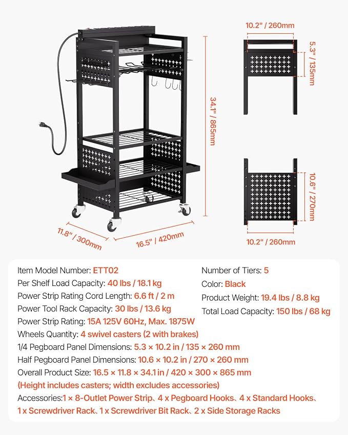 VEVOR 5-Tier Tool Organizer Cart - Image 7