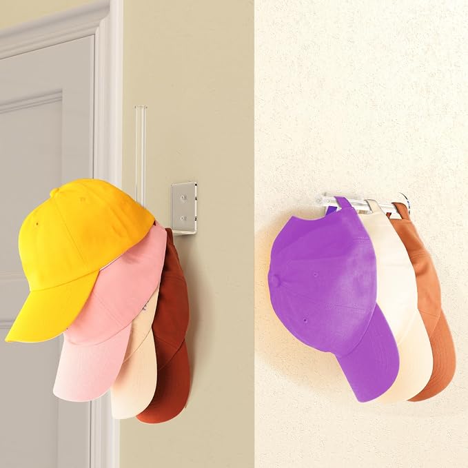 2 Pack Hat Racks for Baseball Caps, Acrylic Hat Organizer, Hat Hooks for Wall - Image 2