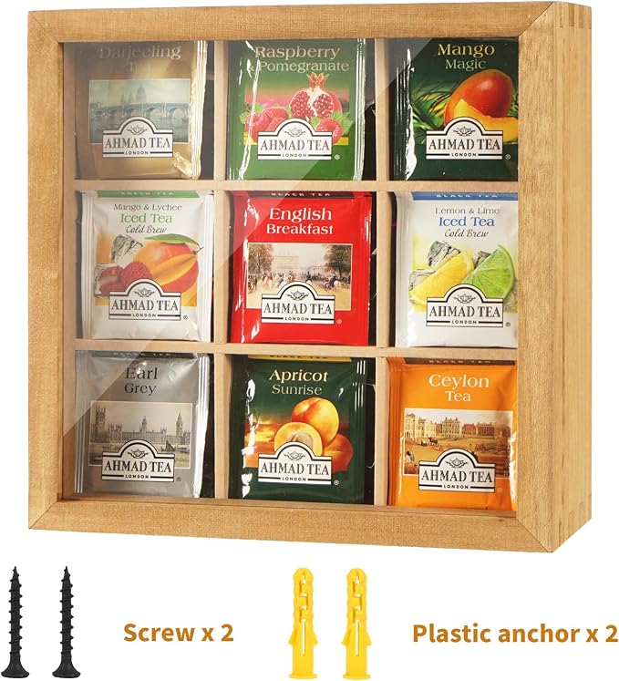 Wood Tea Bag Organizer, 9 Compartment Multi-Functional Tea Box and Storage - Image 3