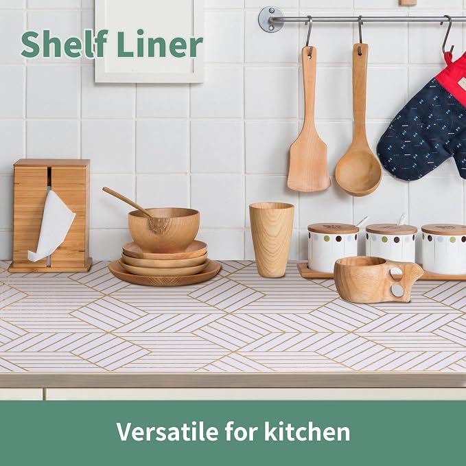 Gold and White Shelf Liners for Kitchen Cabinets Non Adhesive Cabinet Liner - Image 5