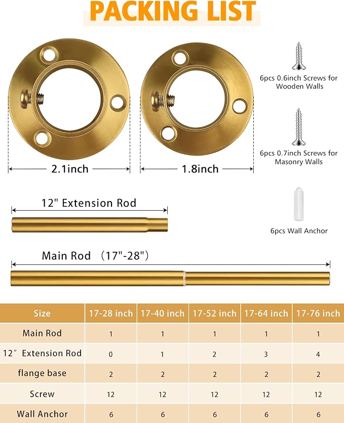 Closet Rods for Hanging Clothes, 17-52 Inch Heavy Duty and Stepless Adjustable - Image 7