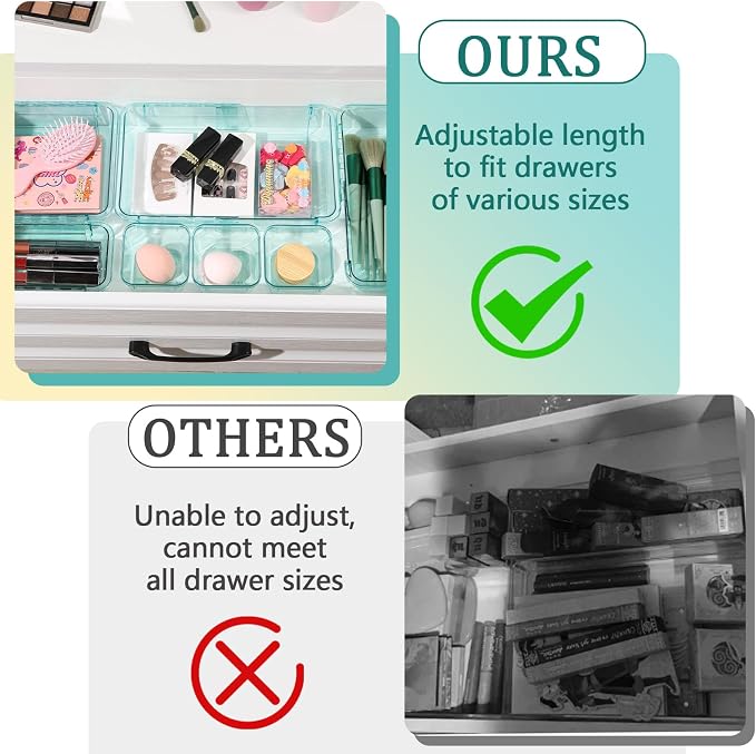20 Pcs Adjustable Clear Drawer Organizer, Extendable Vanity Storage Bins - Image 3