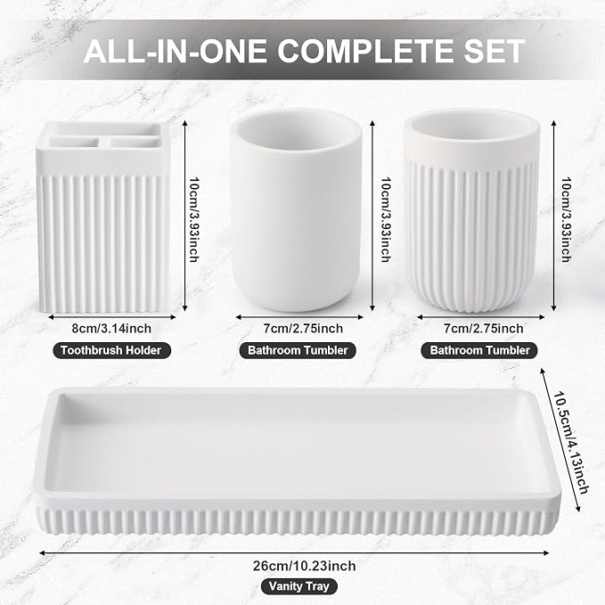 Resin Bathroom Toothbrush Holder Set, Matte White Bathroom Accessories Set 4 Pcs - Image 3