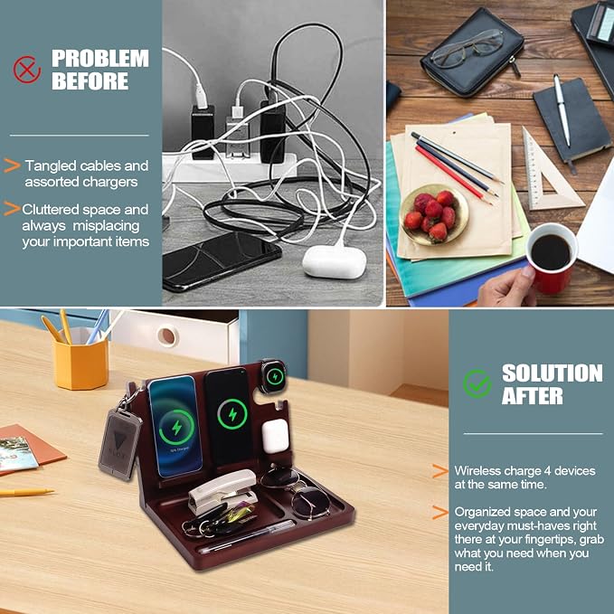 Wood Phone Docking Station, 27W Fast Charging 2 Phone Wireless Charging Station - Image 6