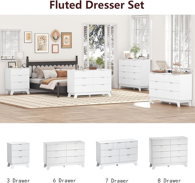 Fluted Dresser for Bedroom, 3 Drawer Dresser for Closet, Storage Cabinet and - Image 9
