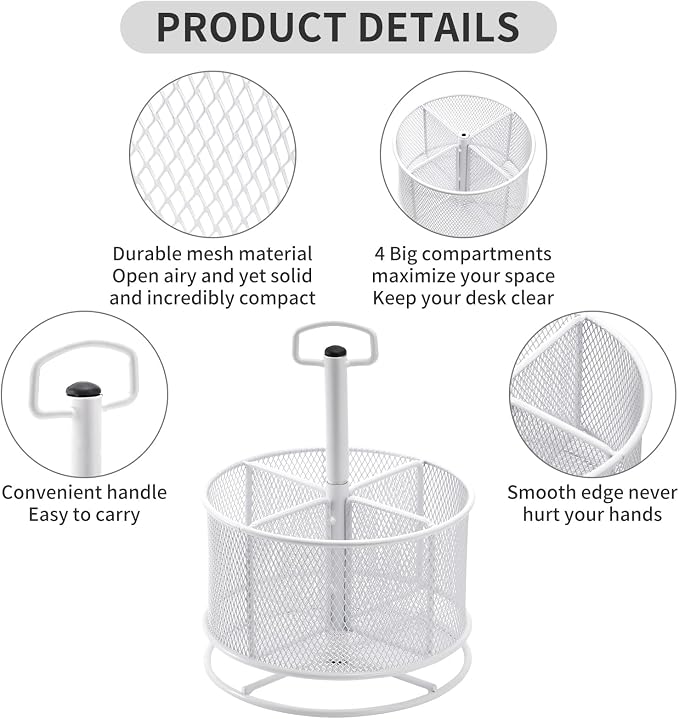 Marbrasse Mesh Desk Organizer, 360-Degree Rotating Multi-Functional Pen Holder - Image 4
