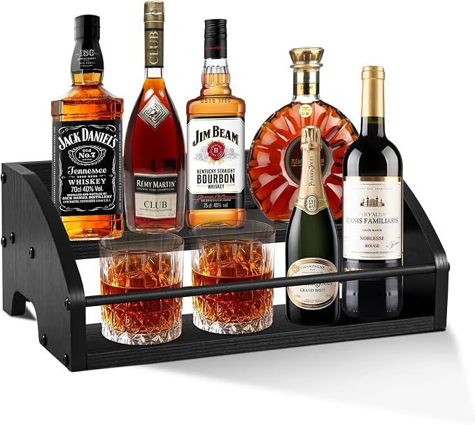 Liquor Bottle Display Shelf, Coffee Syrup Rack Organizer, 2 Step Countertop by STAEVER