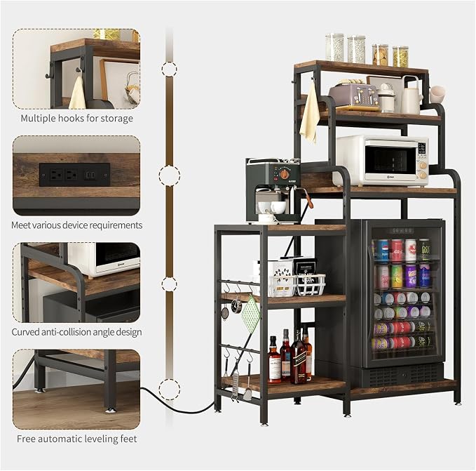 7-Tier Kitchen Storage Rack, Mini Fridge and Microwave Stand - Image 4