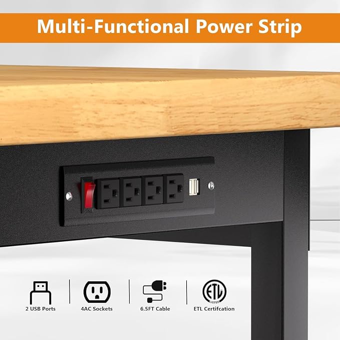 48" Solid Wood Work Bench, Adjustable Height Workbench - Image 6