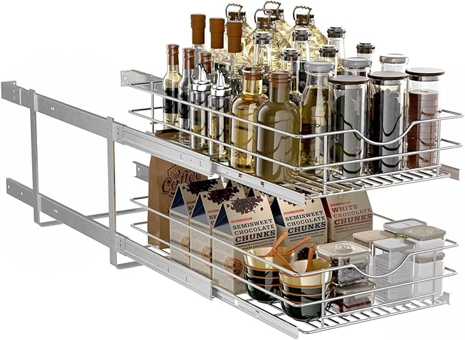 2 Tier Pull Out Cabinet Organizer, Soft Close Slide Out Drawer by LOVKIT