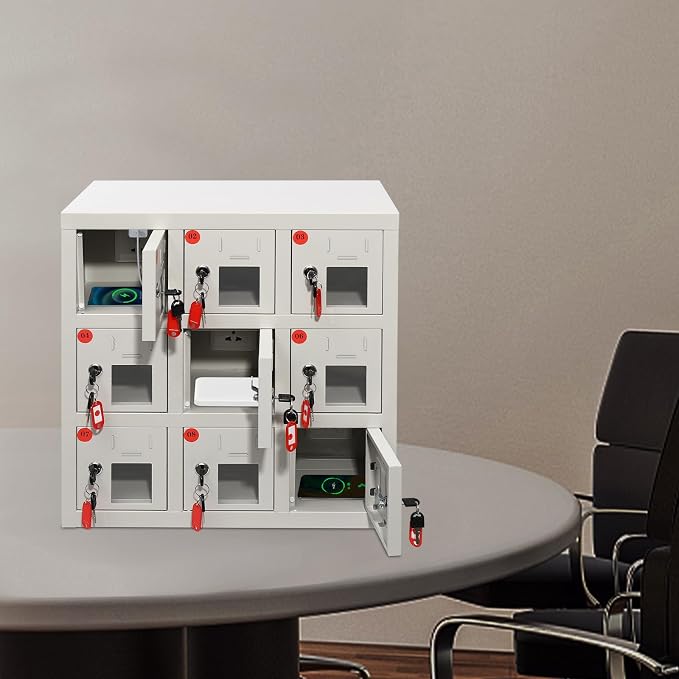 Cell Phone Charging Stations, 9 Slots Metal Mobile Phone Storage Cabinet - Image 2