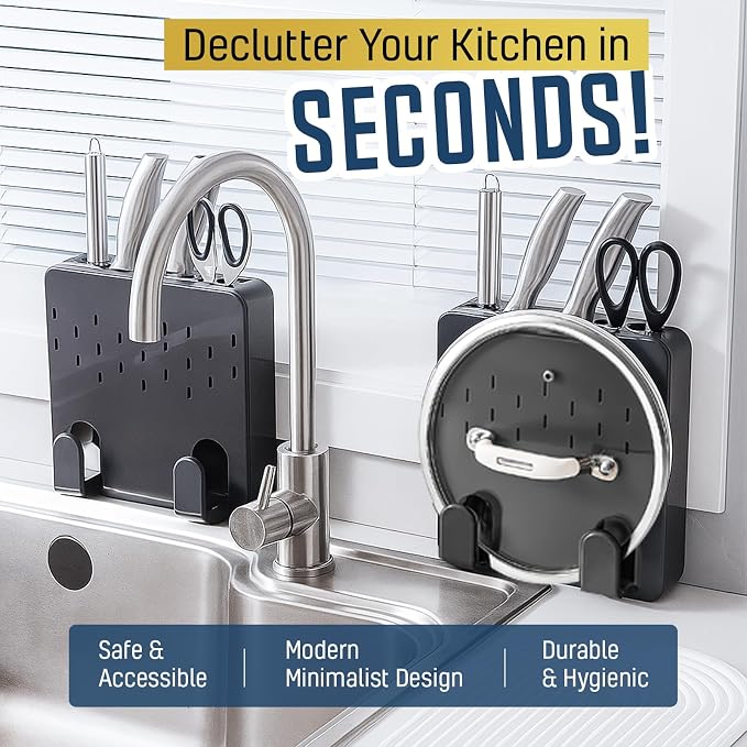 Wall Mounted Knife & Cutting Board Holder – Self-Adhesive Pot Lid and Utensil - Image 7
