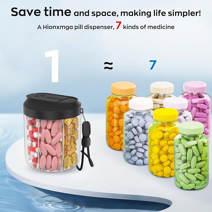 Pill Bottle Organizer with 7 Large Compartments, Pill Dispenser - Image 4