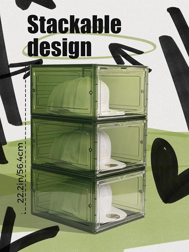 6 Pack Hat Organizer Box, Stackable Clear Baseball Caps Holder Box Containers - Image 3