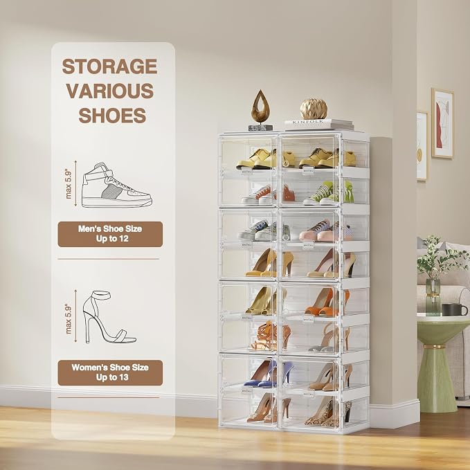 BROVIEW Foldable Shoe Rack, Large Stackable Sneaker Organizer Storage Box - Image 4