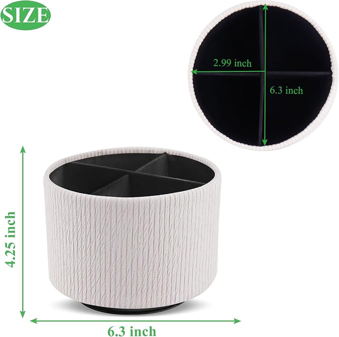 Round Leather Art Supply Organizer, Remote Control Holder, 360 Degree Spinning - Image 2
