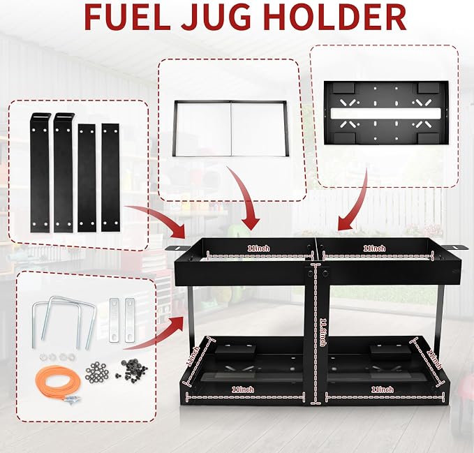Upgrade Fuel Jug Holder, Sturdy Four-Way Support, Fits Two 5 Gallon Fuel - Image 3