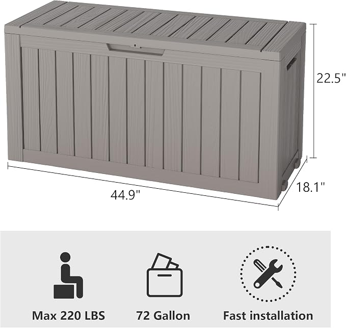 72 Gallon Deck Box Lockable Resin Outdoor Storage Box waterproof Outdoor - Image 2