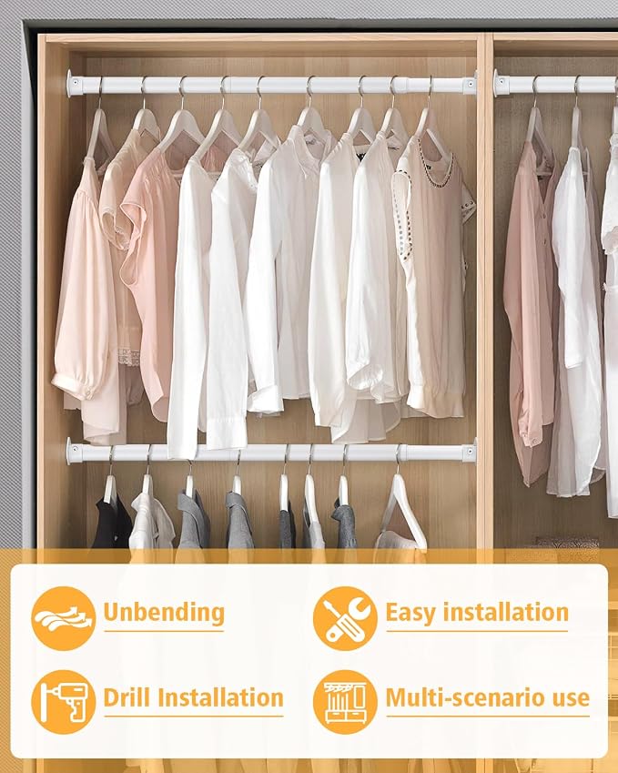 Closet Rod, 17 to 39 Inch Heavy Duty Adjustable Metal Clothing Rack - Image 7