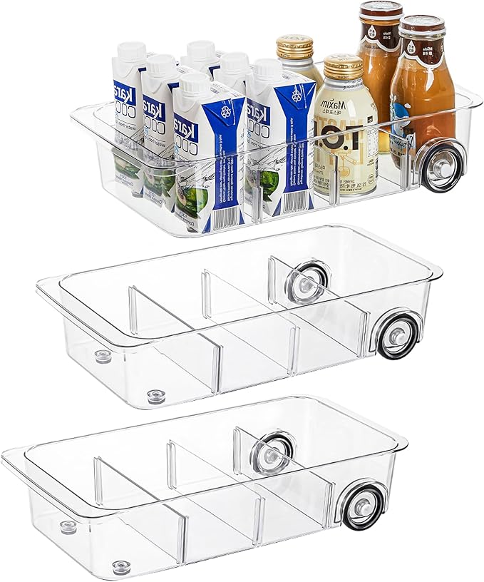 Attelite 3 Pack Fridge Organizer on Wheels, Roll Out Refrigerator Organizers by Attelite
