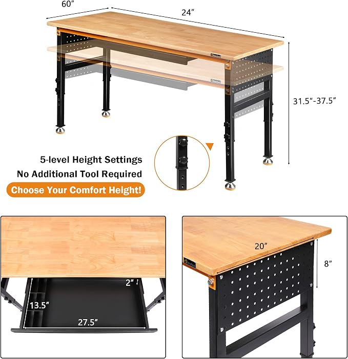 Betterhood 60" Heavy-Duty Adjustable Workbench - Image 2