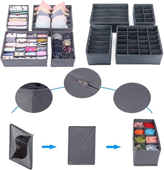 Dresser Drawer Organizer 8 Pack Clothes Underwear Sock Storage Light Gray - Image 4