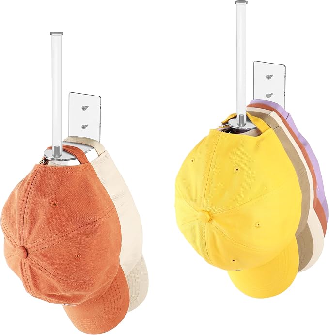 2 Pack Hat Racks for Baseball Caps, Acrylic Hat Organizer, Hat Hooks for Wall by Durmmur