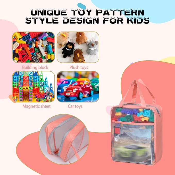 4 Pack Extra Large Mesh Toy Zipper Storage Bags, Magnetic Tiles Block Sets - Image 4
