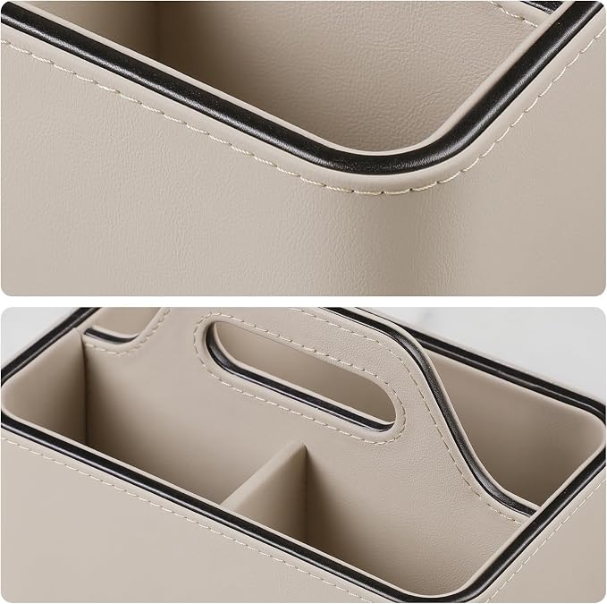 Caddy Organizer with Handle, PU Leather Remote Control Holder Desk Caddy - Image 5